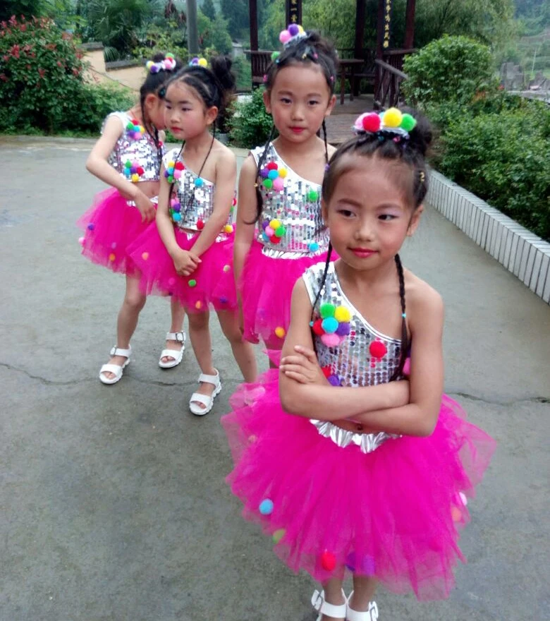 8 Colors Children Jazz Dance Costumes Kids Balett Dress Modern Girls Sequin Tutu Ballroom Competition Dresses