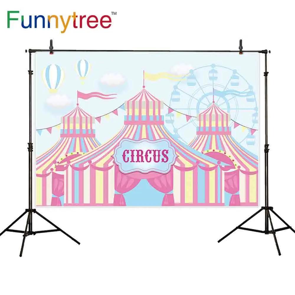 Funnytree backgrounds for photo studio cartoon circus hot air balloon ferris wheel children photography backdrop photocall