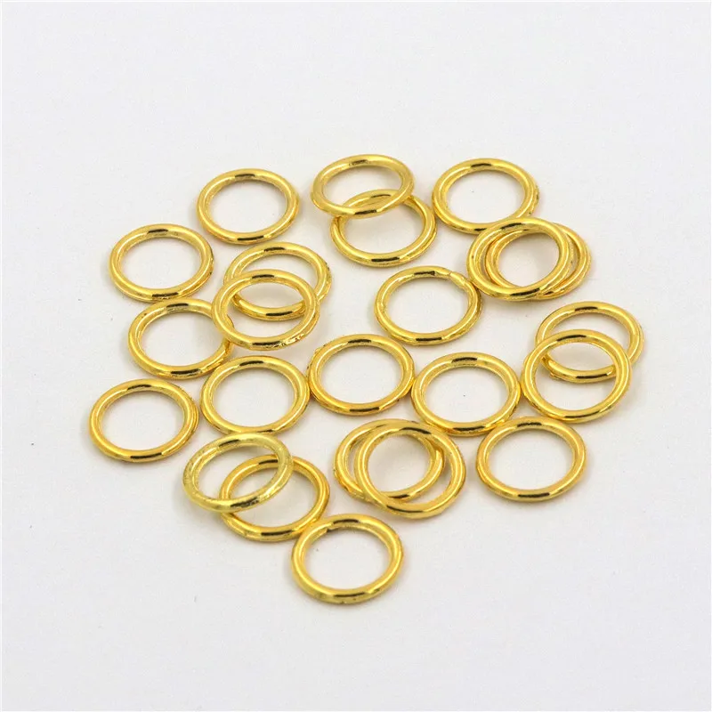 100 Stück 10 mm Durchmesser, tibetisches Gold, Zinklegierung, geschlossen, gelötet, Binderinge, Kreisringverbinder, DIY-Zubehör für die Schmuckherstellung – Detail 9