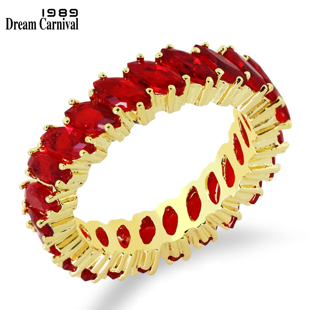 DreamCarnival 1989 Women Stackable Finger Rings Red Green White Sparkling CZ Crystals Gold Color Engagement Bijuox anillos mujer