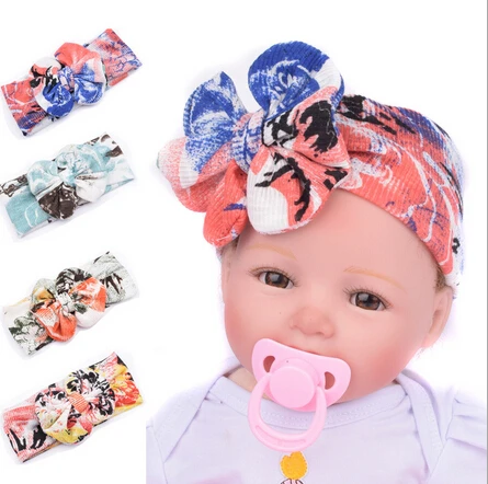 

2016 New Girl Elastic Hair Band Big Bowknot Floral turban Headband Girl Lace Headdress kids Hair Accessories