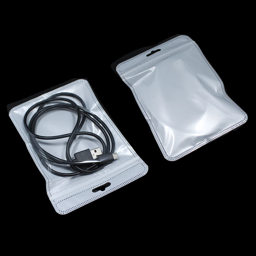 

2000Pcs Reclosable Zip Lock Packaging Bags with Hang Hole Clear White Plastic Zipper Pouches Electronic Accessories ZipLock Bags