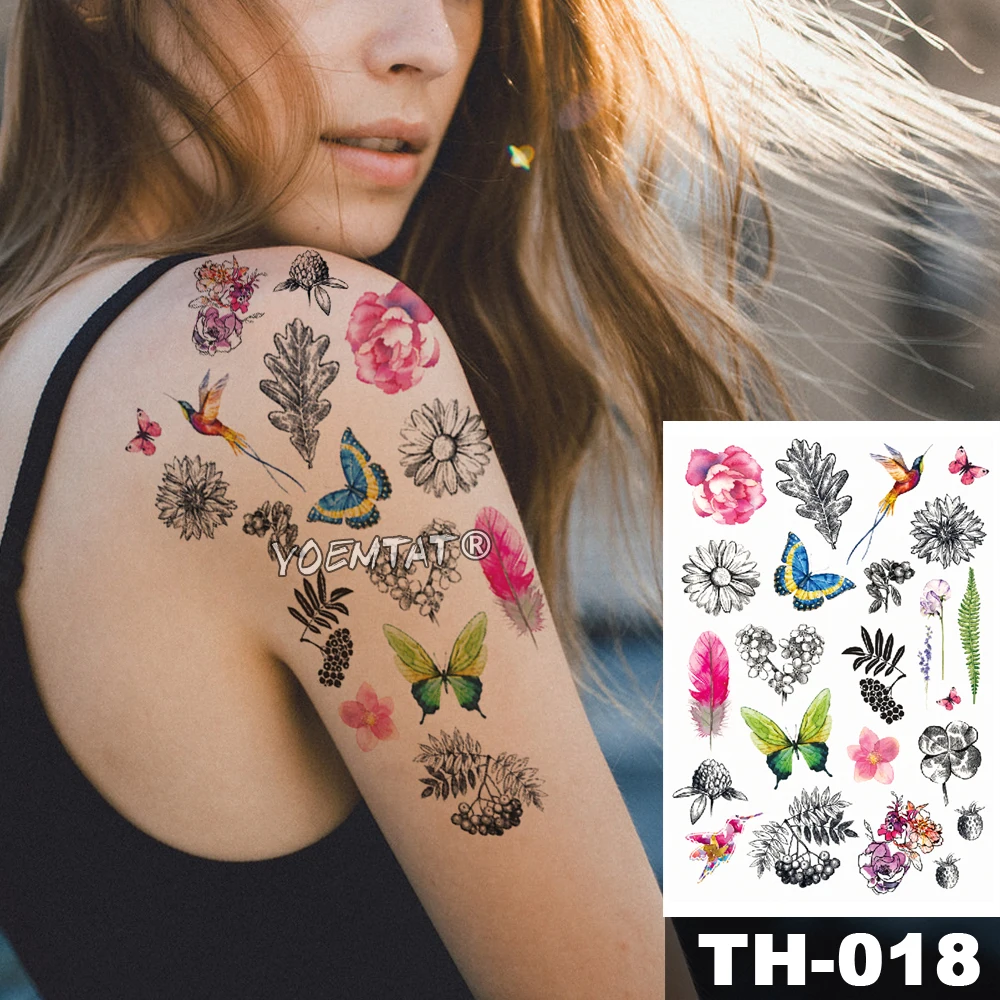 

Waterproof Temporary Tattoo Sticker Small flower butterfly bird pattern Water Transfer Daisy pine cone body art flash fake tatoo