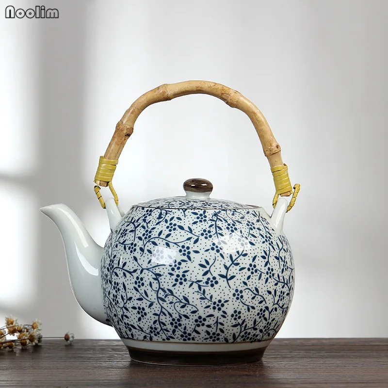 High Temperature Resistant Ceramic Teapot 1000ml Office Tea Pot with Filter Household Blue and White Porcelain Kettle