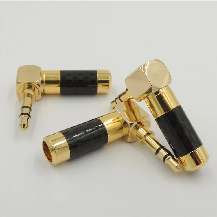 Gold Plated 3.5mm Jack STEREO AUDIO Mini JACK Plug Right Angle Connector Carbon Fiber