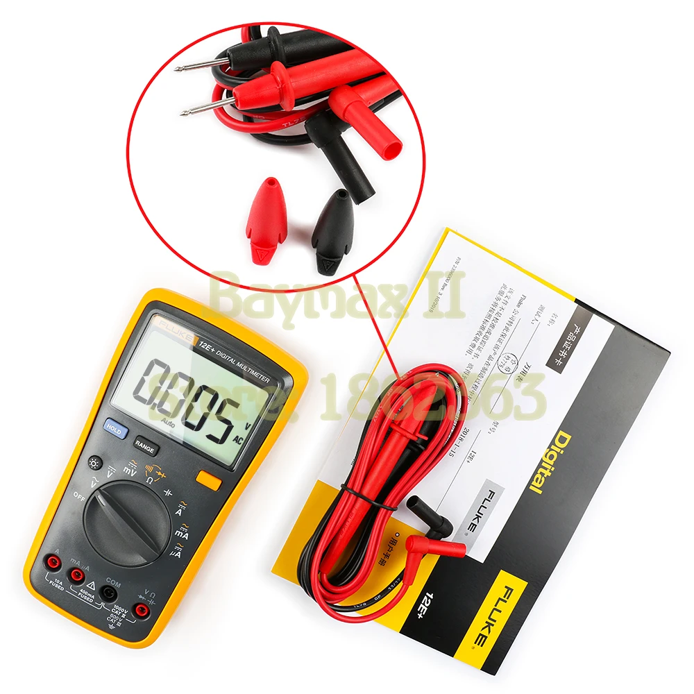 Fluke 12E+ Auto Range Digital Multimeter AC/DC Voltage Current Tester with Ohm, Capacitance, Resistance Measurement & Carry Bag