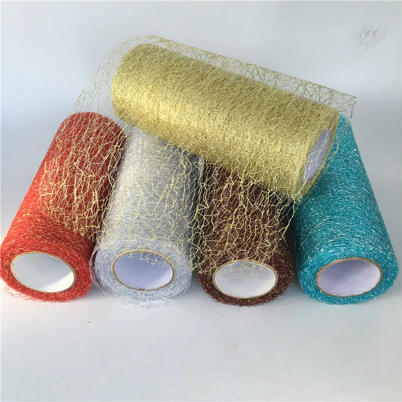 Organza Tulle Roll Spool Fabric Ribbon, DIY Tutu Saia Gift Craft, Party Chair Sash, Decoração da festa de casamento, Ouro Prata, 9.2m Roll