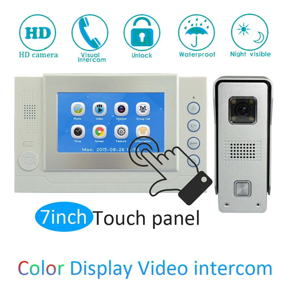 

Building intercom System 7inch LCD Color screen Camera doorbell wired video door phone Smart door bell ring night visible camera