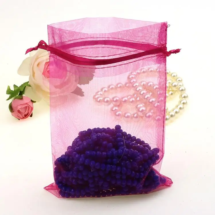 Wholesale 100pcs/lot 13x18cm Deep Pink Wedding Drawable Organza Voile Gift Packaging Bags Pouch For Jewelry