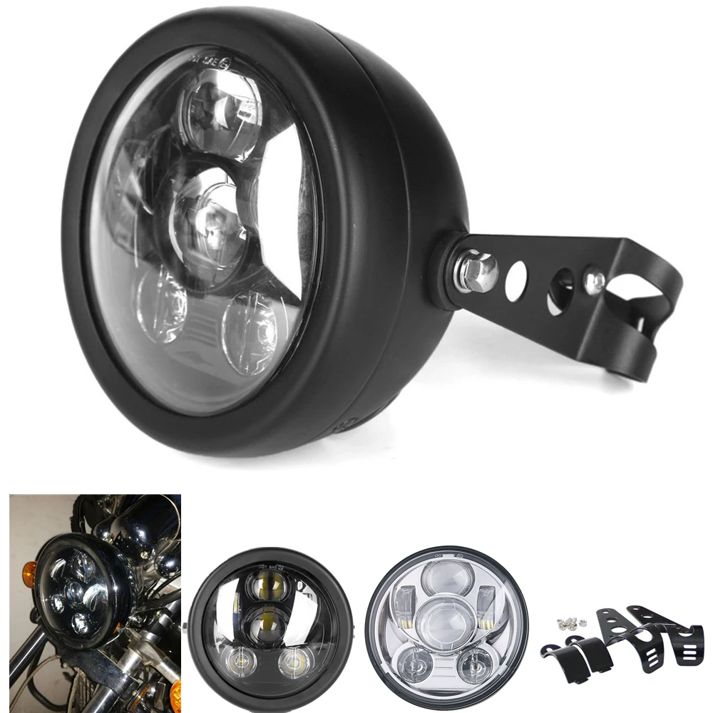 

DOT 45W 5.75 Inch LED Headlight With Housing Bucket 5-3/4" Mounting Brackets Ring for Chopper Honda Motorcycle