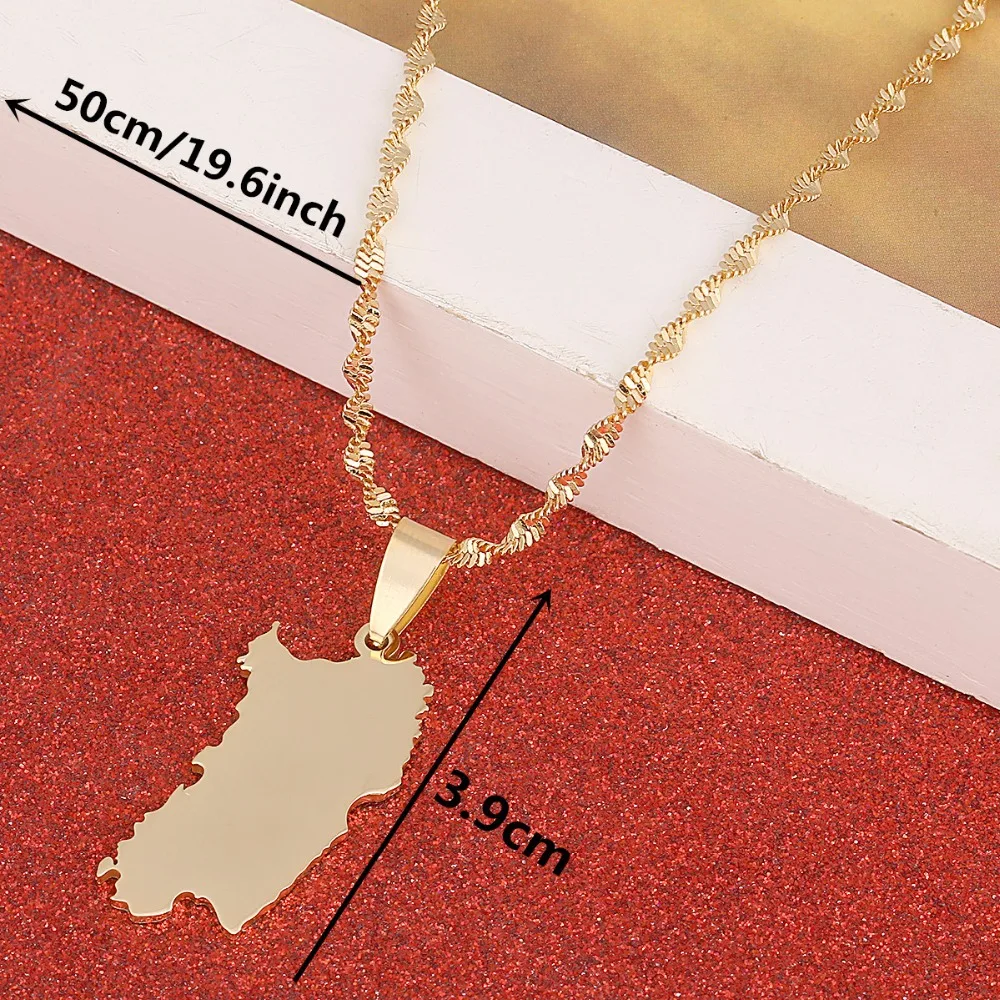 Stainless Steel Italy Sardinia Map Necklace Gold Color Trendy Sardegna Sardaigne Jewelry Gifts