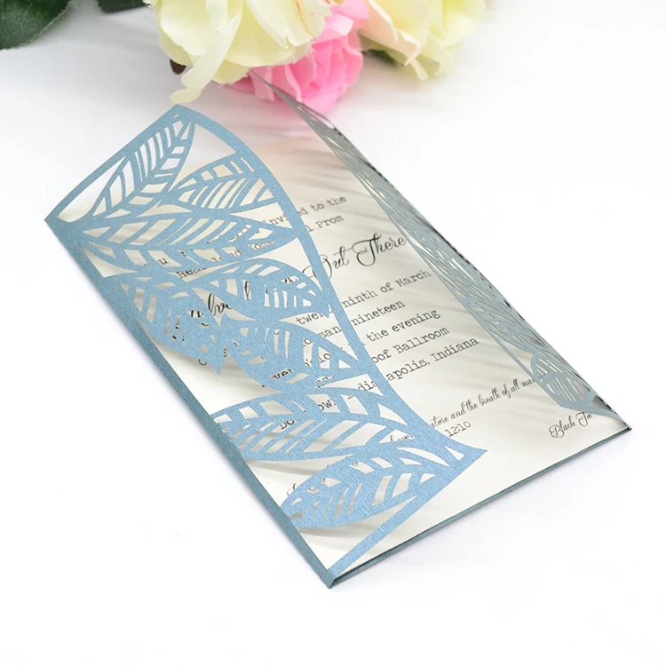 Jungle theme green laser cut leaf wedding invitation card