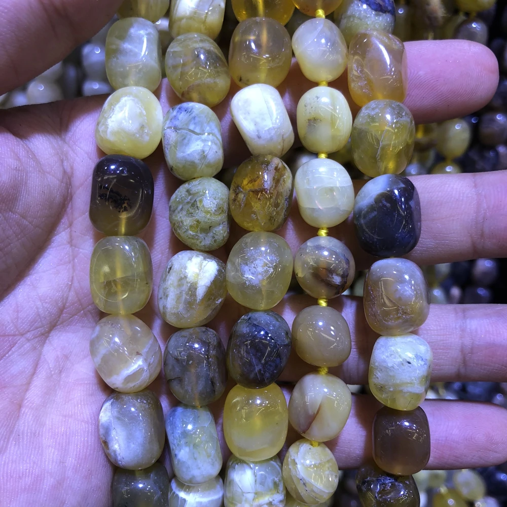 Wholesale 2strings Natural Yellow Opal Stone Polished Gem Stone Nugget Beads,Genuine Gem Jewelry Making Beads,15.5