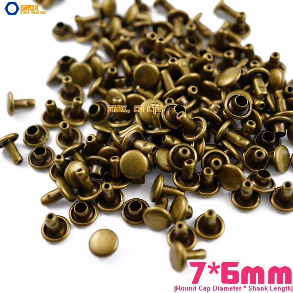 600 set 7*6mm Antique Brass Double Cap Round Rapid Rivet Punk Rock Leathercraft Rivet