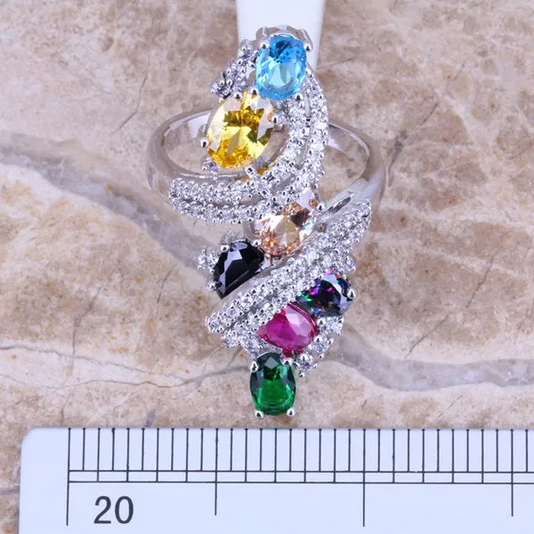 Sweet Multicolor Green Cubic Zirconia Silver Plated Ring Size 5 / 6 / 7 / 8 / 9 / 10 / 11 / 12 S0219