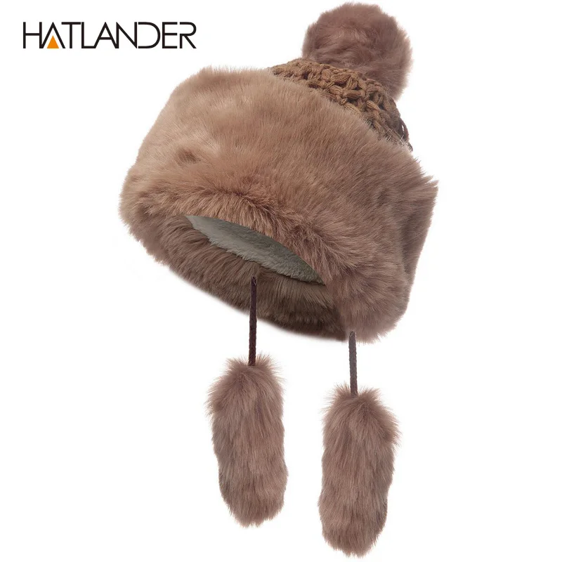 [HATLANDER] Fur Ball Beanie Pompom Winter Hats for Women Casual Skullies Gorro Cap Girls Knitted Hat Outdoor Feminine Warm Caps