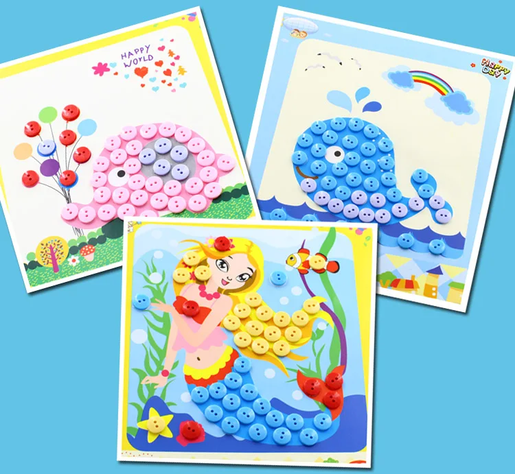 5 pz/set bambini adesivi con bottoni fai da te giocattoli fatti a mano pittura con bottoni disegno kit artigianali bambini giocattolo educativo precoce