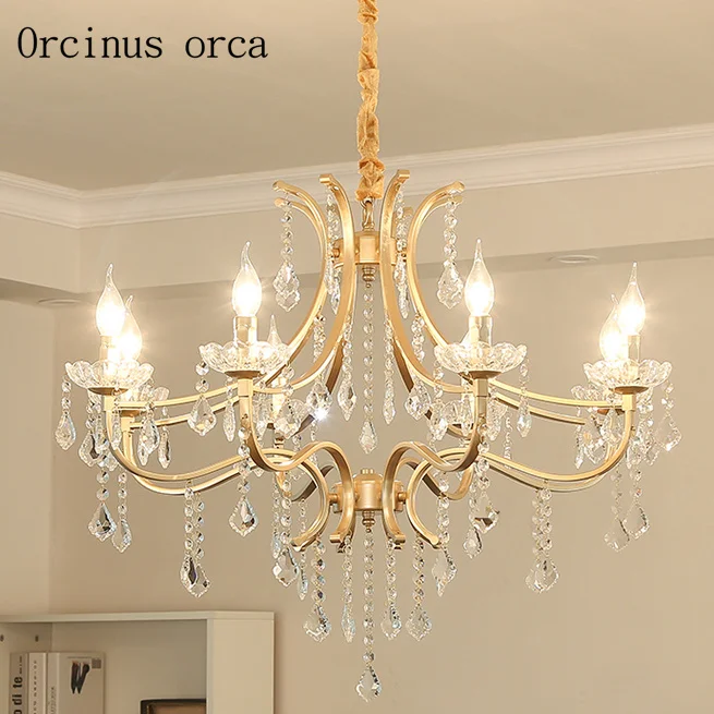 

European retro luxury gold crystal chandelier living room bedroom American modern simple LED crystal chandelier free shipping