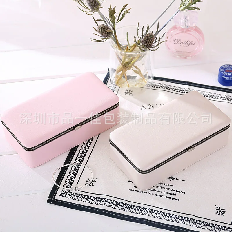 Exquisite Travel Jewelry Box Women Leather Rectangle Packaging Necklace Rings Earrings Storage Organizer Display Gift Boxes Case