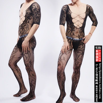 

Men transparent open fork leakage JJ even socks Male breathable wrapped all conjoined stockings sexy body net sock gay