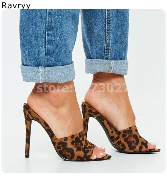 

Leopard Woman sandals peep toe high heels sexy pumps thin heel Slides stiletto female party show shoes 2019 INS fashion