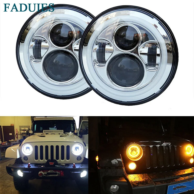 

FADUIES 7" Round Halo Headlight With DRL Angel Eyes For Lada 4x4 urban Niva Headlight For Jeep Hummer Land rover defender Lamp