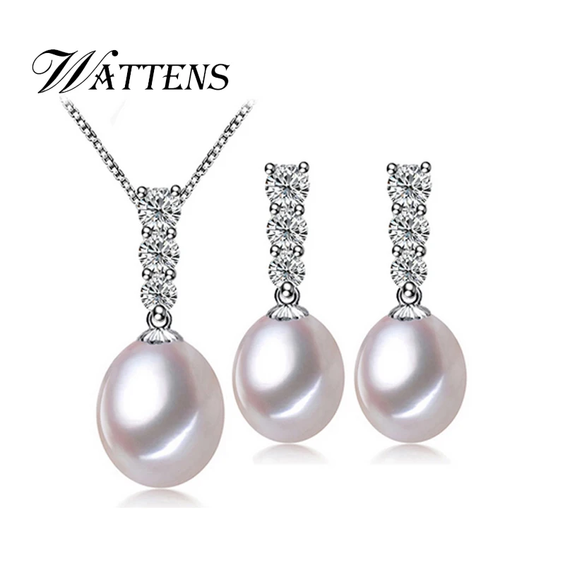 Pearl Jewelry Sets for women pearl Pendant necklace Earrings white Natural freshwater pearls 925 sterling silver Jewelry set