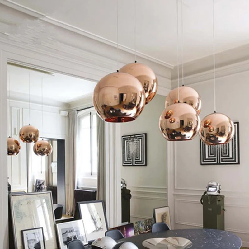 Copper Ball Shade Pendant Lighting Modern Glass Globe Pendant Lights Round Ceiling Hanging Lamp luminaire Kitchen Light Fixture