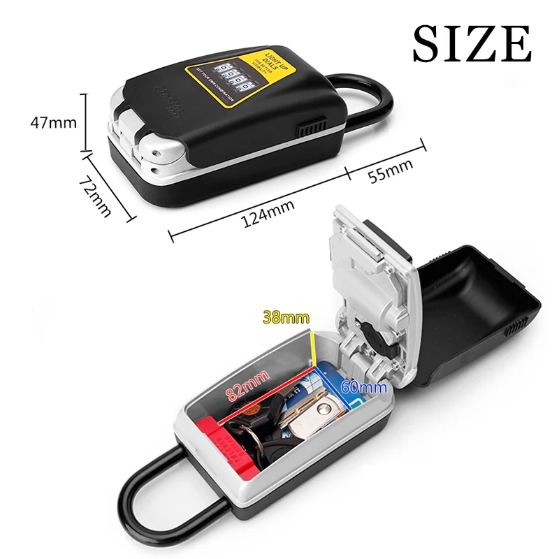 야외 열쇠 안전 상자 열쇠 보관함 자물쇠 사용, 라이트 업 다이얼, 암호 잠금 열쇠, 후크 보안 정리함 상자, 신제품