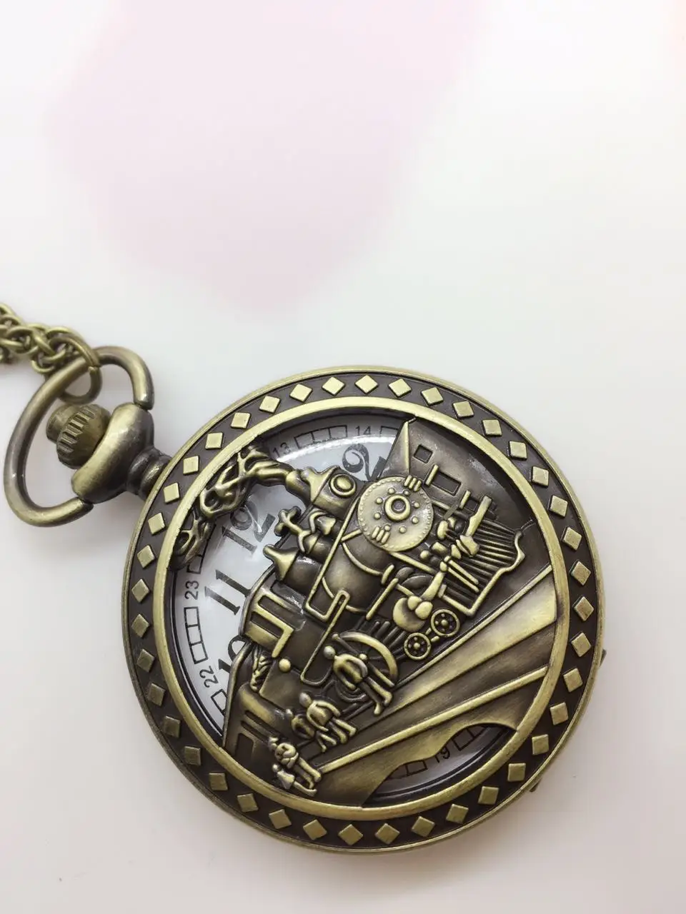 PB286 New Arrive High Quality Antique Clock necklace chain Big Bronze Train Head Pocket Watch With Chain gift