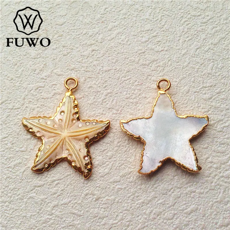 FUWO Wholesale Summer Women\'s Popular Freshwater Shell Pentagram Pendant With Golden Trimmed 5Pcs/Lot PD506