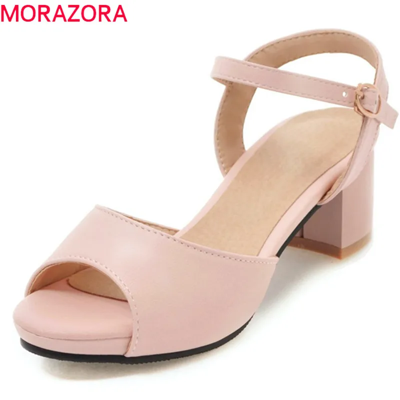 MORAZORA 2024 new arrival woman sandals big size 34-47 summer shoes simple buckle fashion shoes comfortable square heel shoes