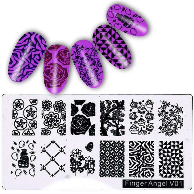 1Pcs rectangle 6*12CM Nail Stamping Plates Konad Stamping Nail Art Manicure Template Nail Stamp plates