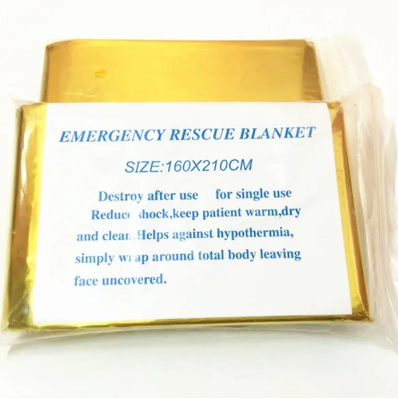 5pcs/lot 1.3/1.6x2.1m Outdoor WaterProof Emergency Survival Rescue Blanket PET film First Aid Gold Silver color Military Blanket