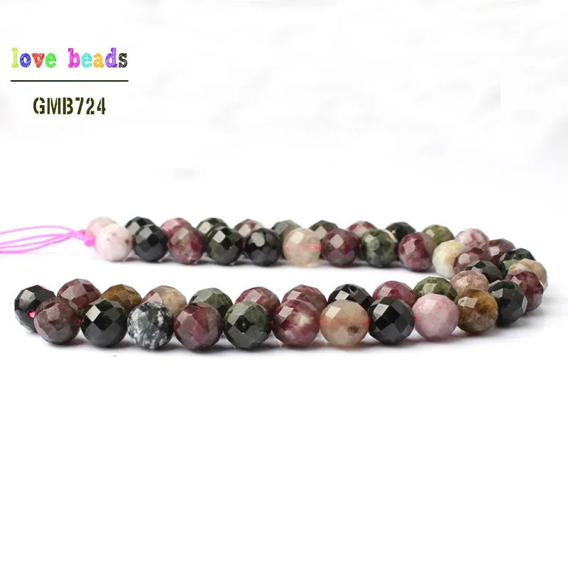 AAA Natural Faceted Colorful Tourmaline Round Loose Beads for Jewelry Making 15inche/strand Diy Bracelet Necklace