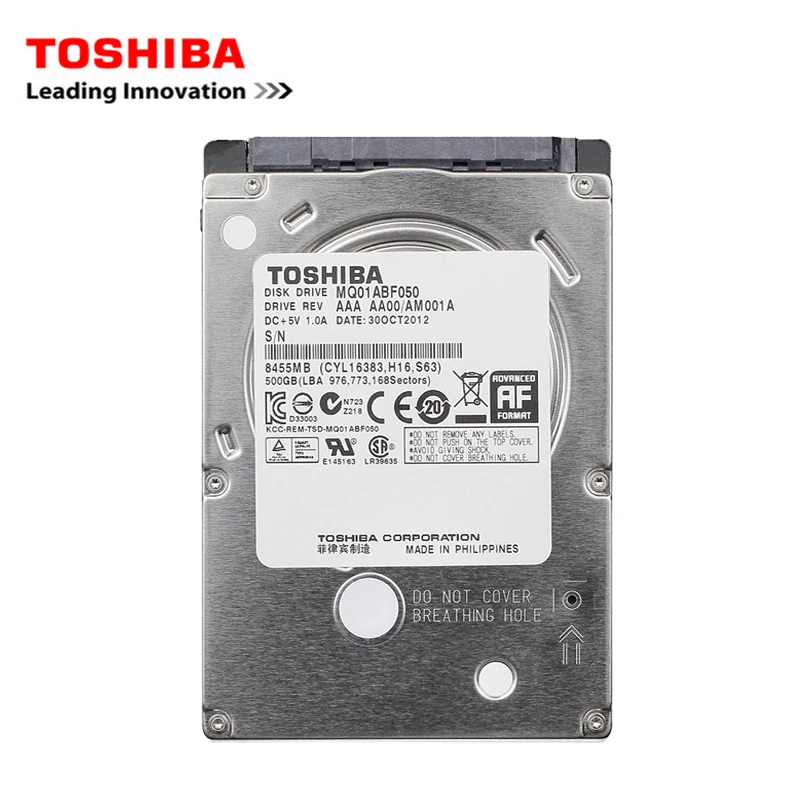 Внутренний жесткий диск TOSHIBA 500 ГБ, 2,5 дюйма, SATA2, 500-160 об./мин.