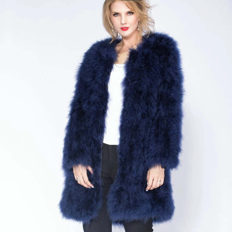 90cm Hot Sale Ostrich Wool Fur Plus Size Women Coat Feather Fur Women Winter Jackets and Coats Casaco De Pele