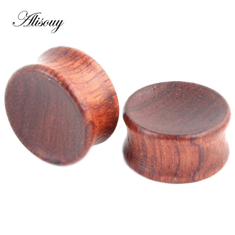 Alisouy 2PCS Wooden Ear Plugs Flesh Tunnels Gauges 6-30mm Ear Tragus Expander Rosewood Bamboo Purple Heart Body Piercing Jewelry