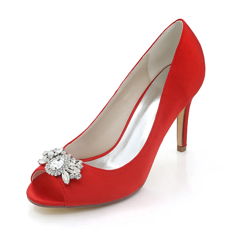 Creativesugar-zapatos de tacón con punta abierta para mujer, calzado de vestir de noche de satén, con broche de cristal de Reina, color dorado, champán, para boda