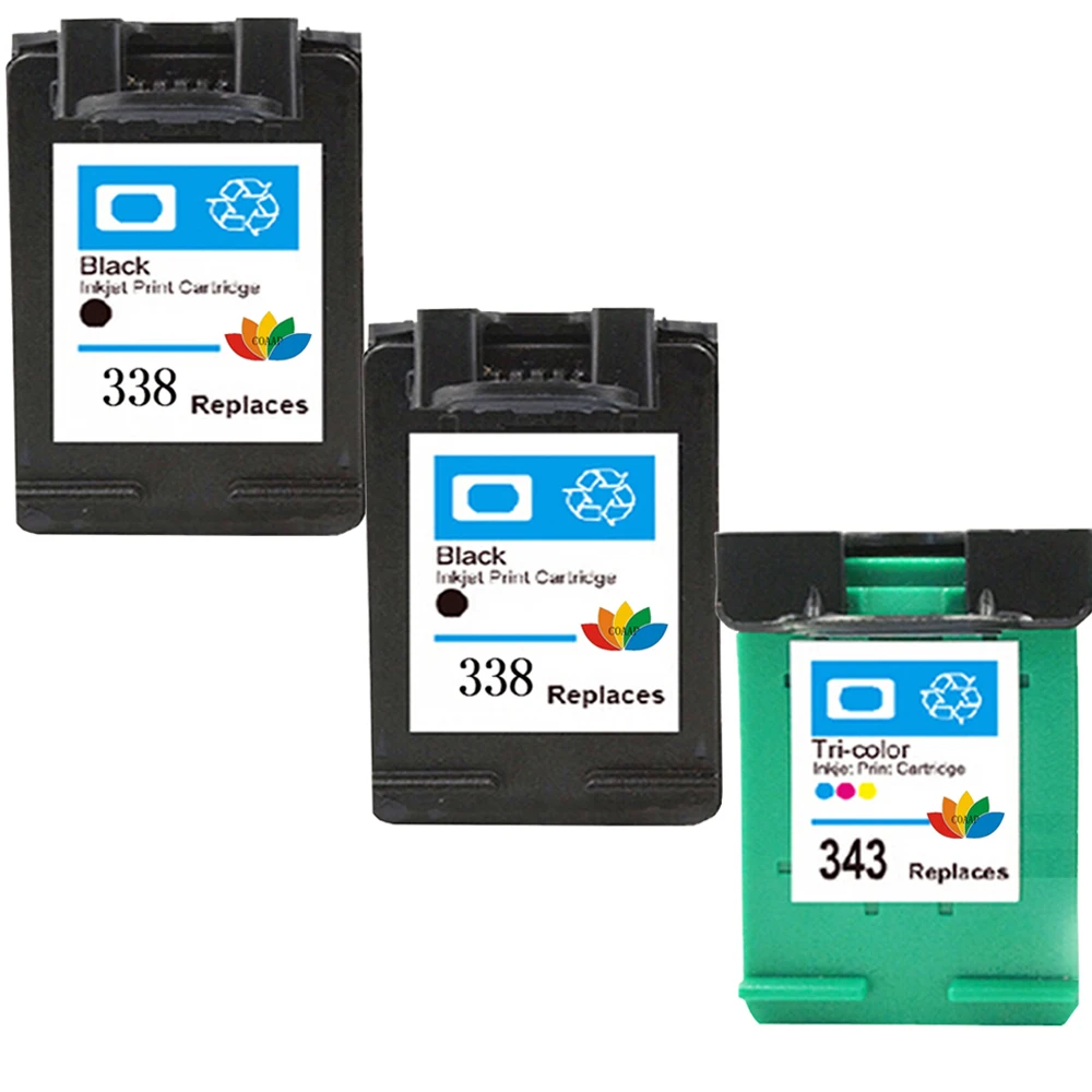 

3x Ink Cartridges Replacement HP 338 343 XL HP338 HP343 for Deskjet 460c 5740 5745 6520 6540 6620 6840 9800 Officejet 6200 6210