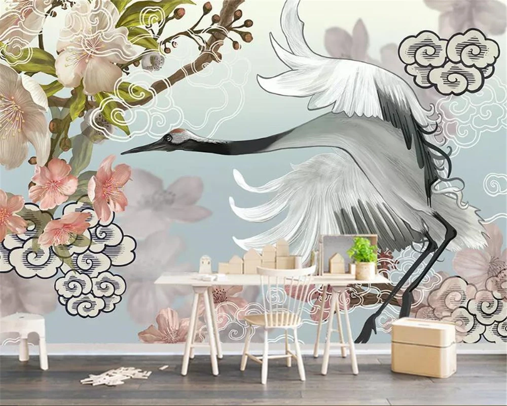 

Beibehang Custom Living Room Background Wall 3d Wallpaper Wall Sticker Birds and flowers Peach blossom 3d Wallpaper behang