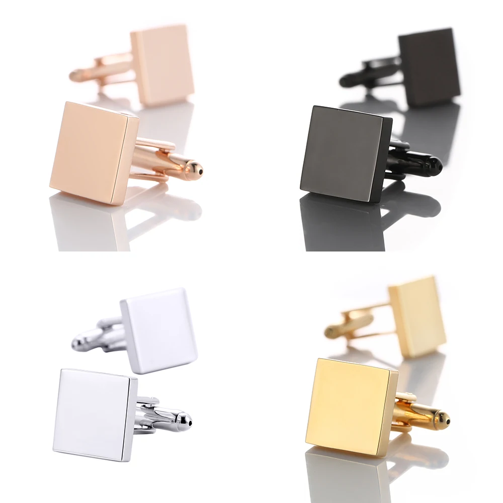 Blank Square 4 Color Shirt Cufflinks for Mens Wholesale Metal Copper Cuff Buttons Business Gifts Male Wedding Jewelry