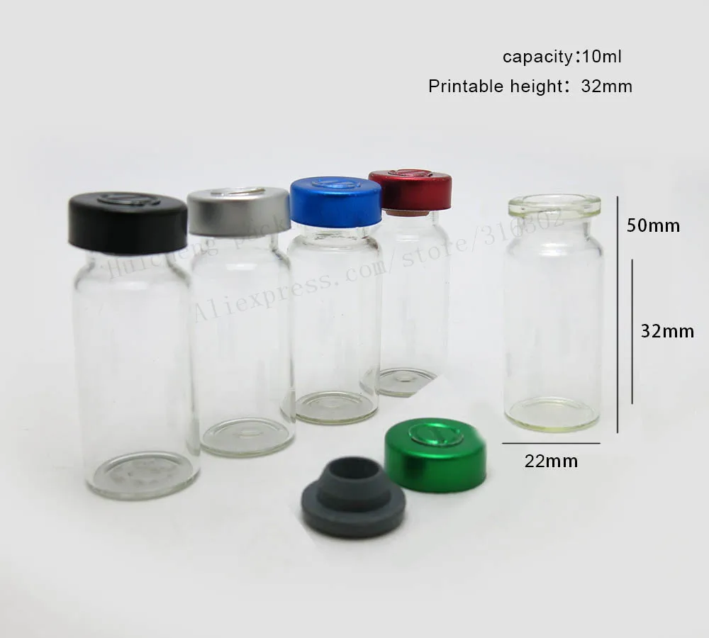 Emtpy 10ml Clear Injection Glass Vial With Metal Flip Cap 1/3oz  10cc Transparent Glass Bottle Containers 100pcs