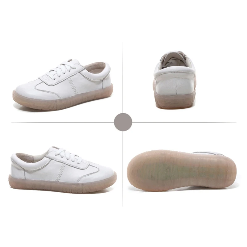 WOIZGIC Gril Women's Ladies Female Woman Genuine Leather White Vulcanized Shoes Flats Sneakers Platform Lace Up soft four season