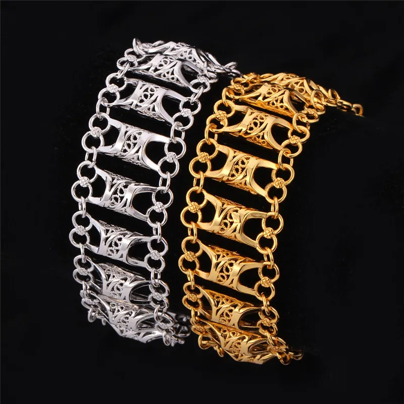 U7 Hollow Out Infinity Pattern Bracelet For Men/Women Gold Color Vintage Big Link Chain Jewelry QC24