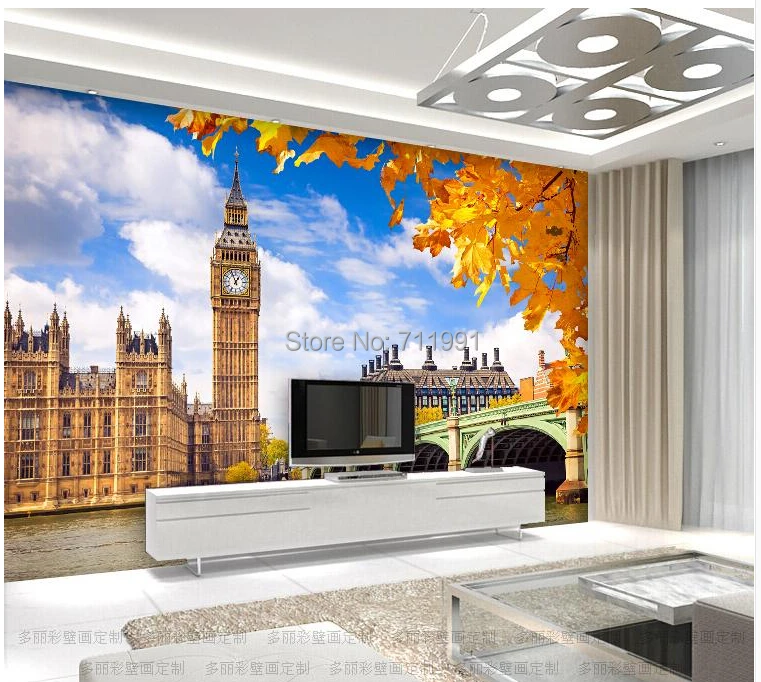 

Free shipping custom 3D living room TV setting wall entrance wallpaper British style retro European Building Big Ben