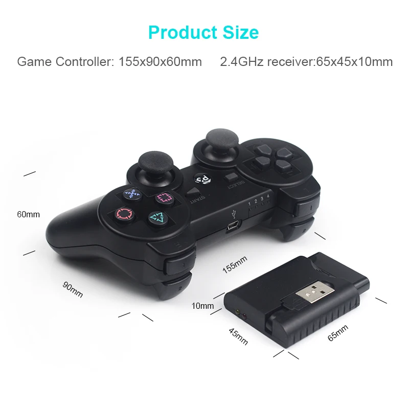 2.4G Không Dây Điều Khiển Chơi Game Cho PS2/PS3 Từ Xa Tay Cầm Chơi Game Cho Điện Thoại Android/Tivi Box/Smart Tivi joystick Rung Tay Cầm Chơi Game Cho Máy Tính