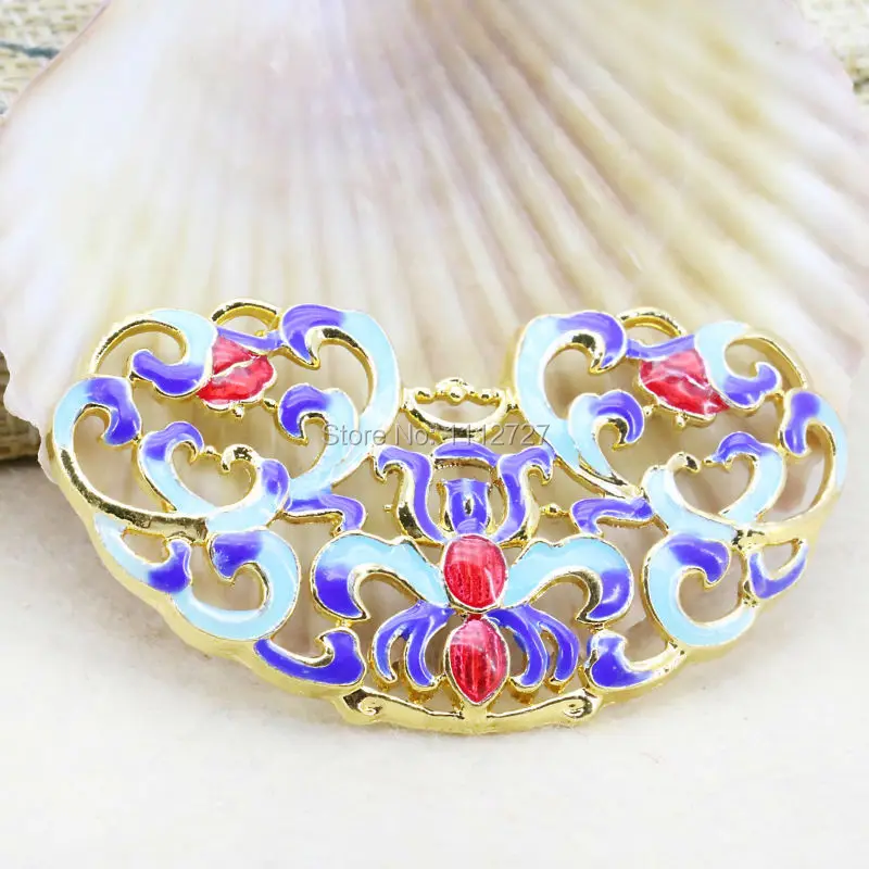 High Quality Lucky Lock Flower Crafts Clothing Fitting Gem Cloisonne DIY Beads Pendant Girls Women Jewelry Making Copper 24*55mm
