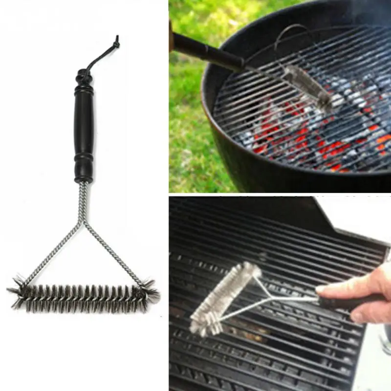 1PC 12 inch Stainless Steel Barbecue Grill Cleaning Brush Wire Cleaner Outdoor BBQ Clean Tool Accessories with Handle QA 048