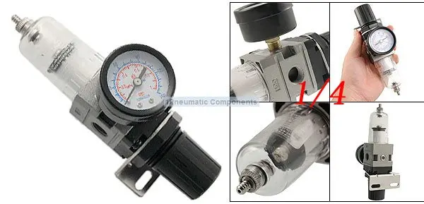 

Free Shipping 2PCS/Lot SMC Type 150PSI Air Pneumatic Filter Regulator 1/4'' Pressure Meter Gauge Combo Unit AW2000-02